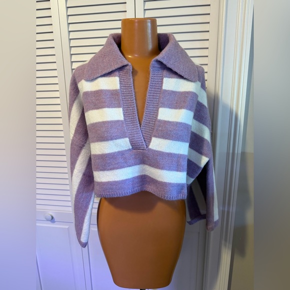 For Love&Lemons Maud Boxy Crop Sweater - Purple - Picture 6 of 9